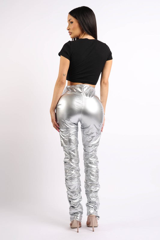 Metallic Stacked Pants