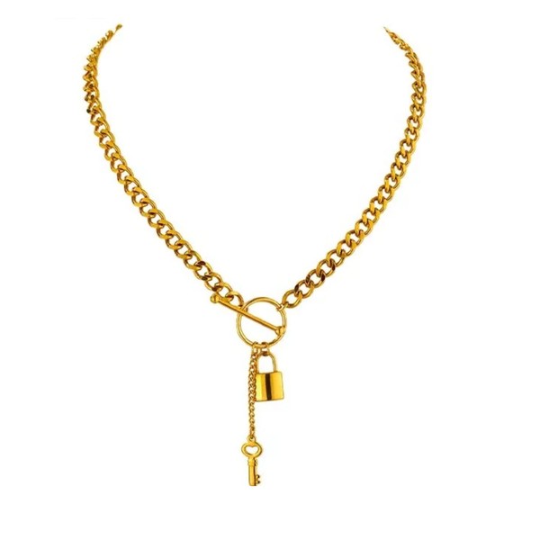 Lock and Key Necklace with Cuban Link Chain