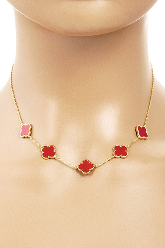 Gold-Dipped Linked Colored Clover Necklace
