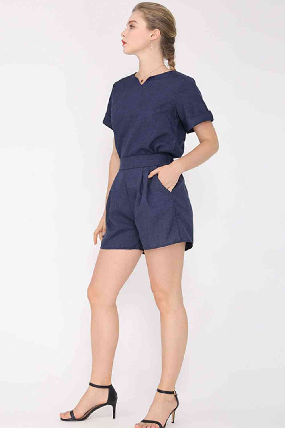 Plus Size Short Sleeve Top and Shorts Set